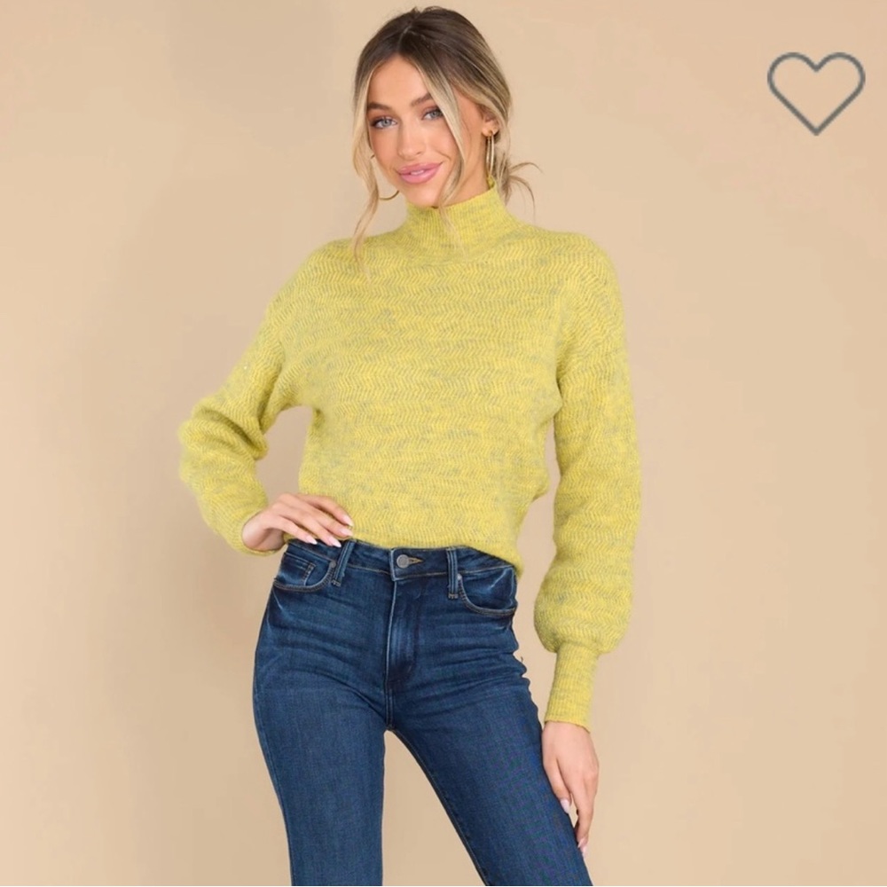 NWT MOLLY BRACKEN LIME YELLOW MOCK NECK KNIT SWEATER CROP CARDIGAN L